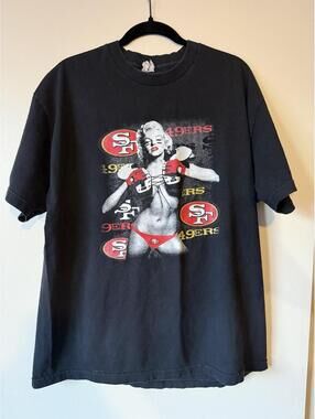 Vintage Y2K San Francisco 49ers Graphic T-Shirt XL Black Pin Up Parody Tee
